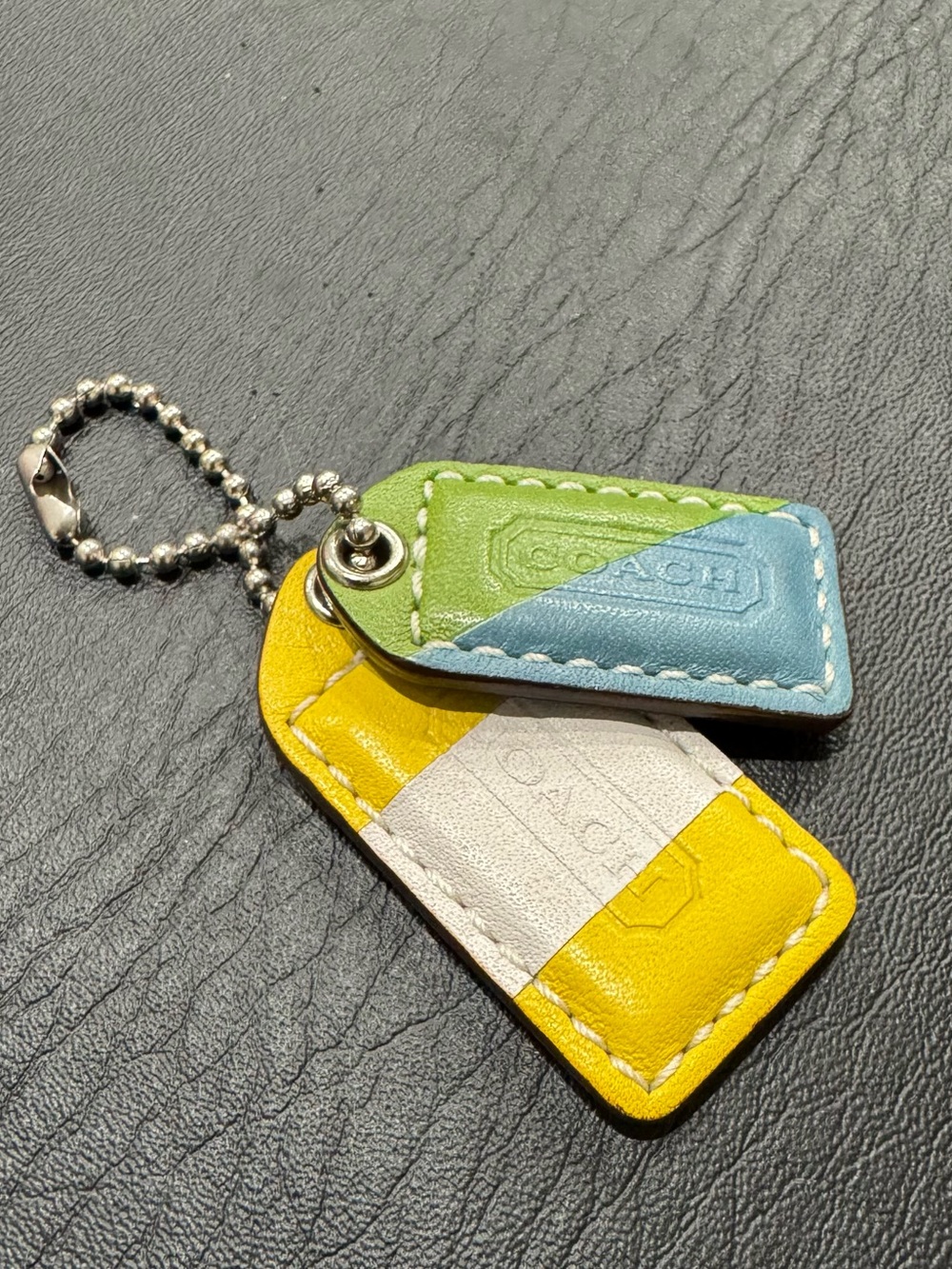 COACH Vintage Leather Hangtag Set of 2 Yellow, Blue & Green